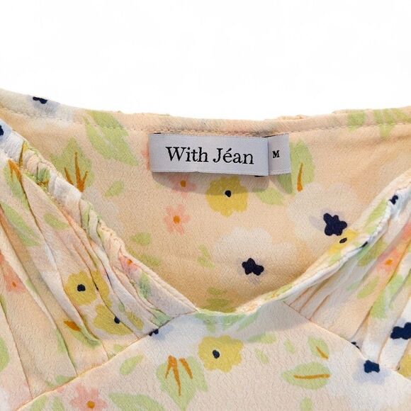 With Jéan Floral Mini Sundress Cream Peach Pansy Print Spaghetti Straps, Medium - Picture 6 of 11